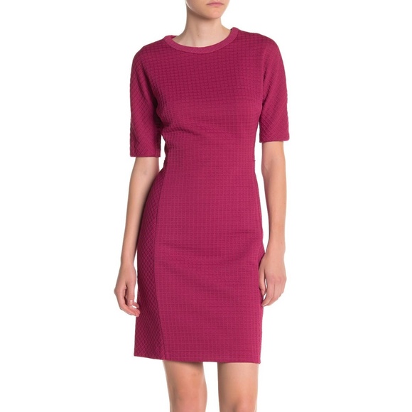 Maggie London Crew Neck Waffle Knit Sheath Dress - Picture 3 of 12